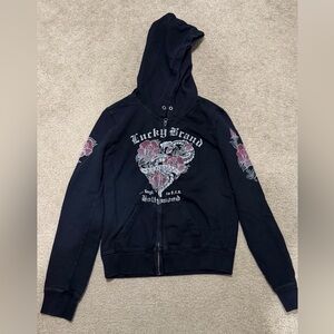 Lucky Brand Black Bomber Jacket with Pink Floral Design